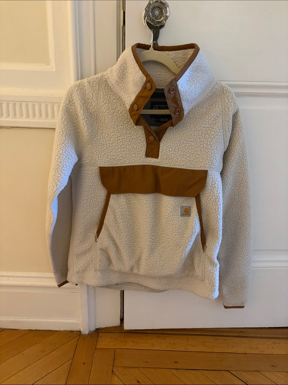 Carhartt Cream Sherpa Pullover with Brown Trim Panel